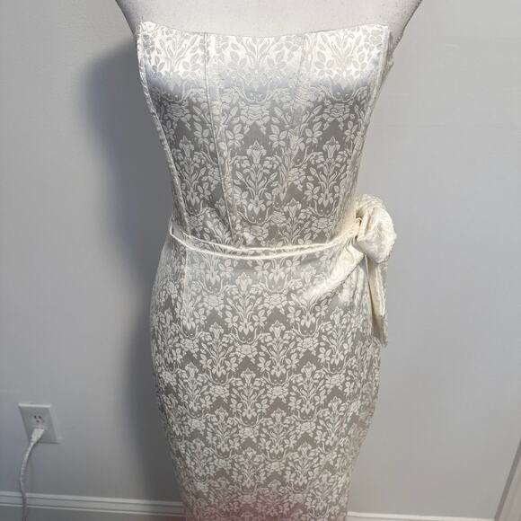 V. Chapman June Corset Jacquard Front-Slit Strapless Gown In Ivory Size 4 New - Picture 5 of 14